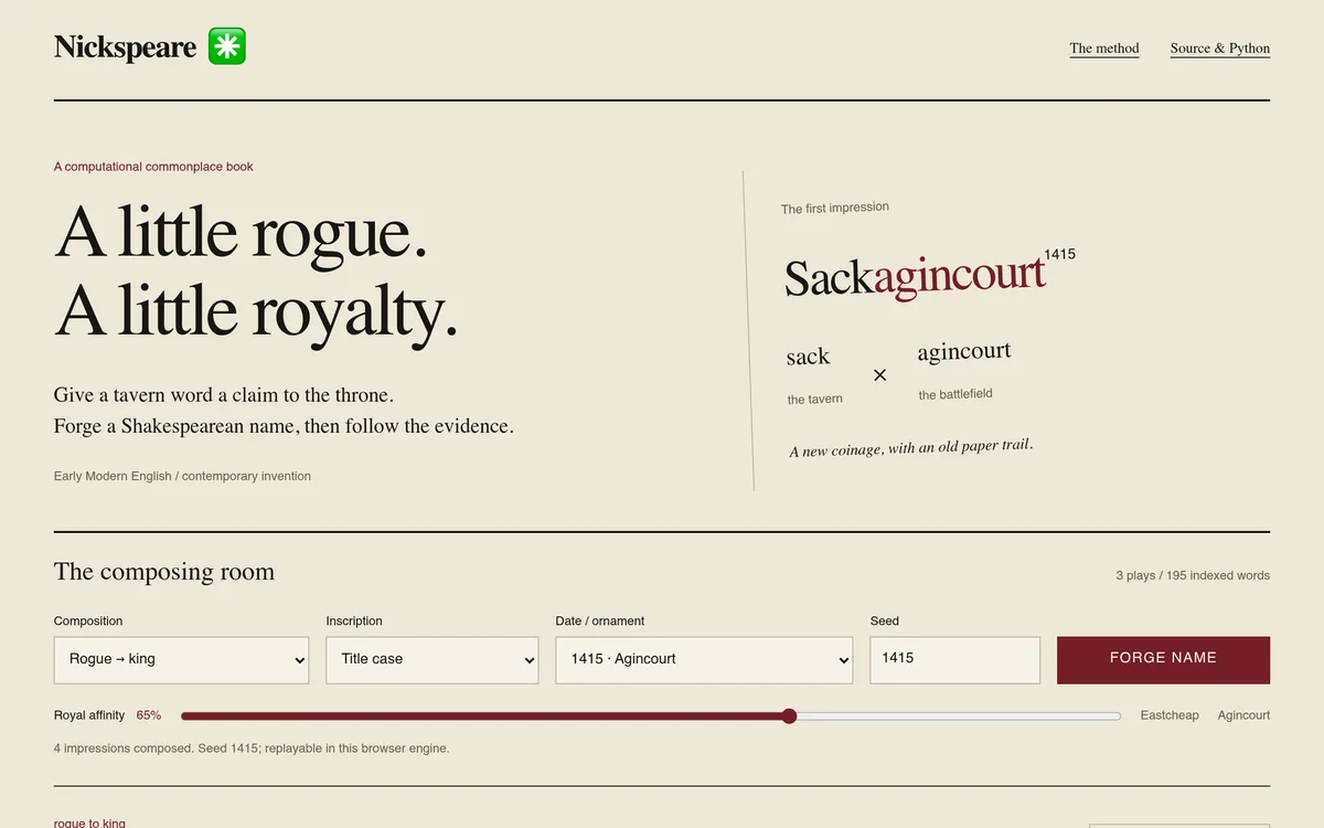 Nickspeare - Generate your Shakespearean pseudonym